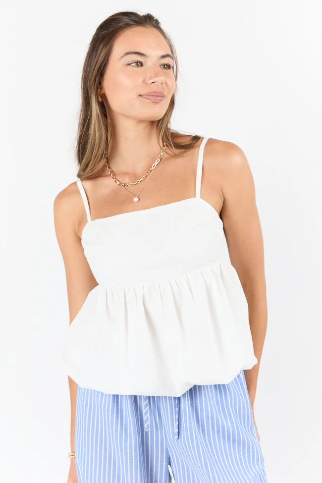 Pinky Promise Ivory Bubble Hem Tank - Terpint