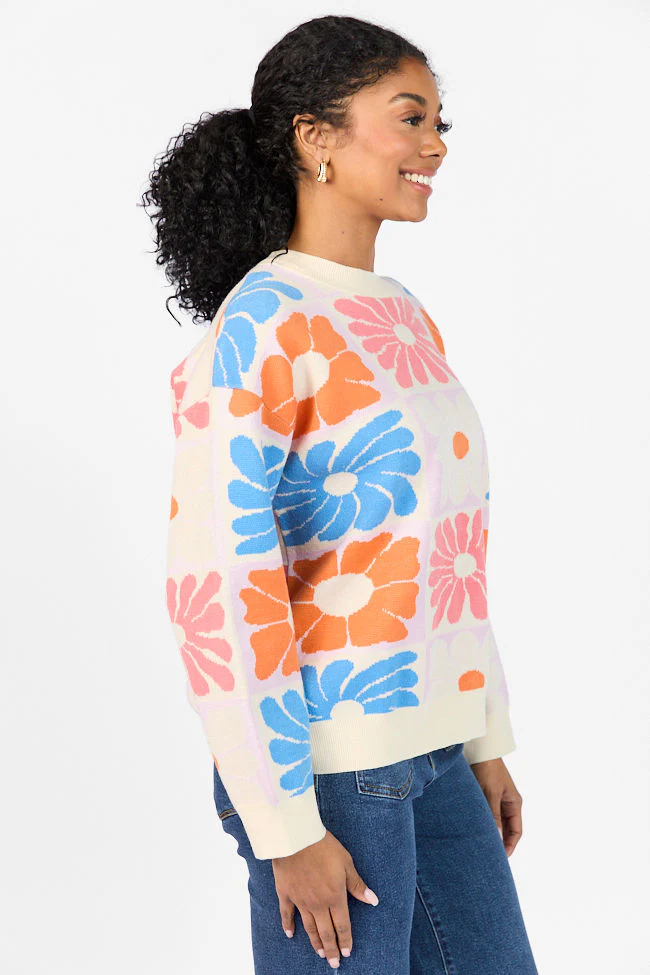 Gracious Gardens Blue Multi Block Floral Sweater FINAL SALE - Terpint
