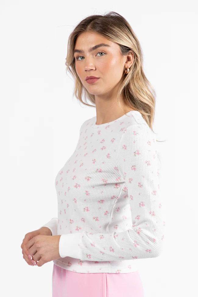 Lazy Floral Ivory and Pink Floral Print Waffle Layering Top FINAL SALE - Terpint