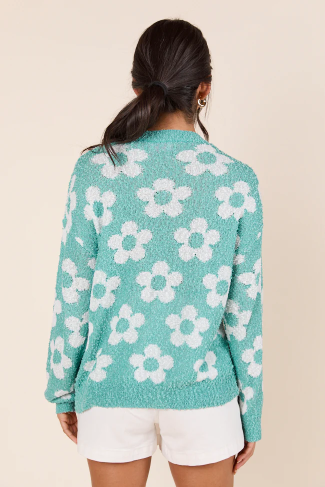 Teagan Long Sleeve Blue Floral Print Sweater - Terpint