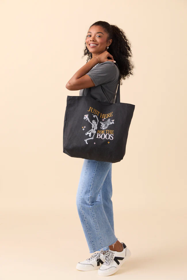 Just Here For The Boos Washed Black Graphic Tote Bag - Terpint