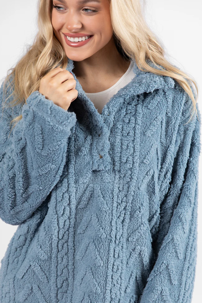 Take The Leap Blue Cable Detail Sherpa Pullover FINAL SALE - Terpint