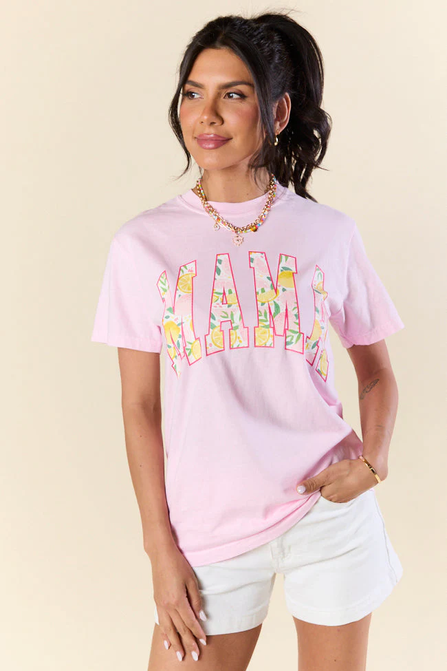 Mama Lemons Print Light Pink Graphic Tee - Terpint