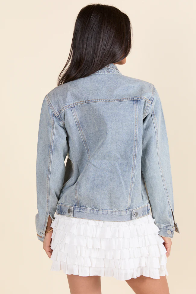Brightest Night Light Wash Embellished Star Denim Jacket DOORBUSTER - Terpint