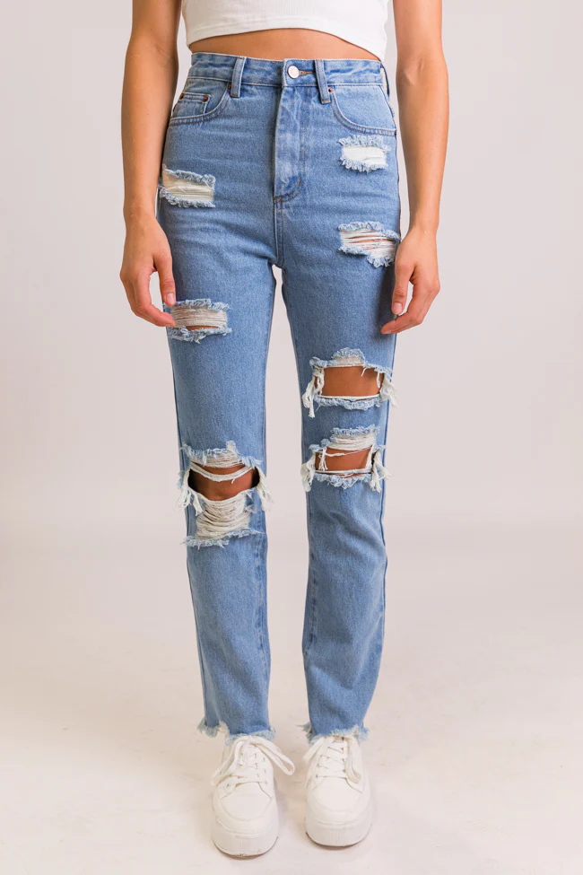 Megan Light Wash Distressed Straight Leg Mom Jeans FINAL SALE - Terpint