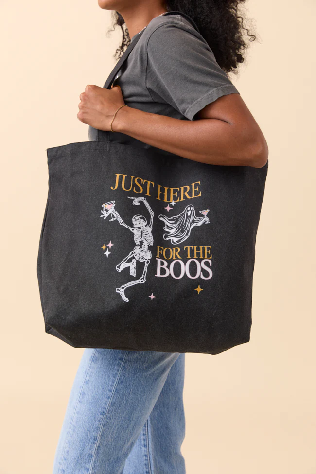 Just Here For The Boos Washed Black Graphic Tote Bag - Terpint