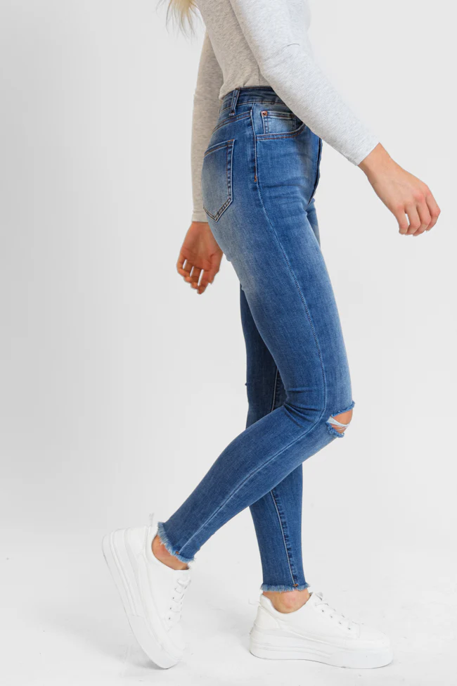Chelsie Medium Wash Busted Knee Tall Skinny Jeans FINAL SALE - Terpint