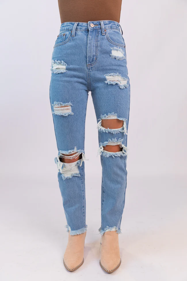 Megan Light Wash Distressed Straight Leg Mom Jeans FINAL SALE - Terpint