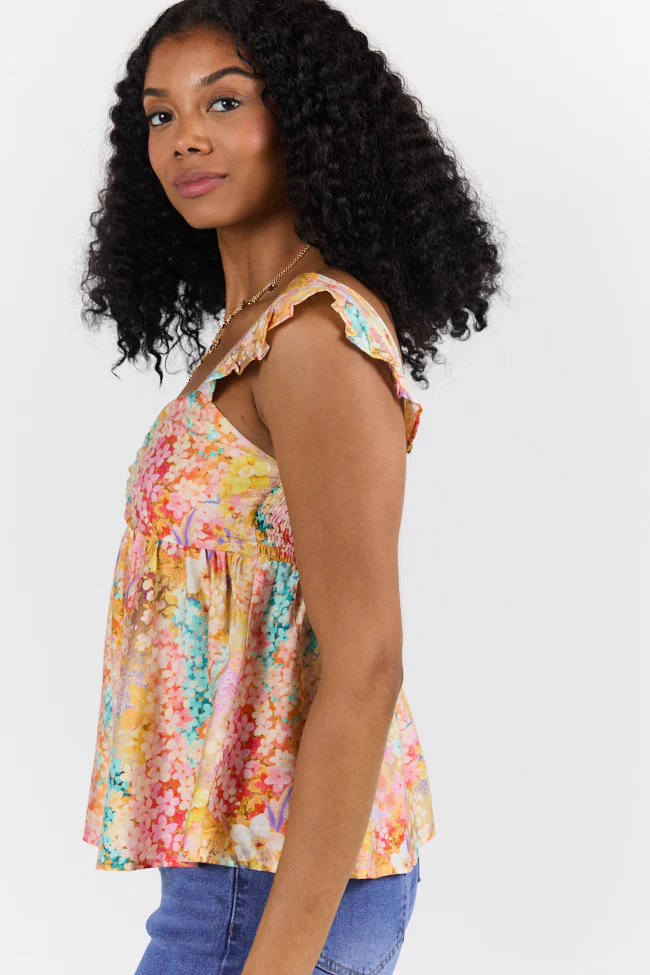 Flowers On My Mind Cinched Bust Multi Print Floral Tank FINAL SALE - Terpint