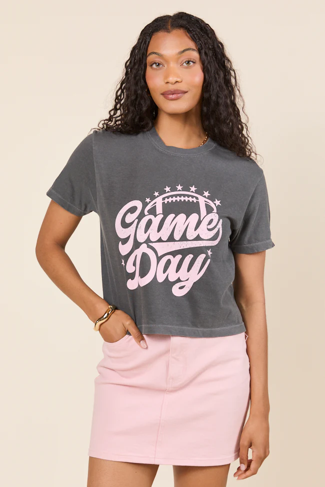Game Day Script Dark Grey Boxy Graphic Tee - Terpint