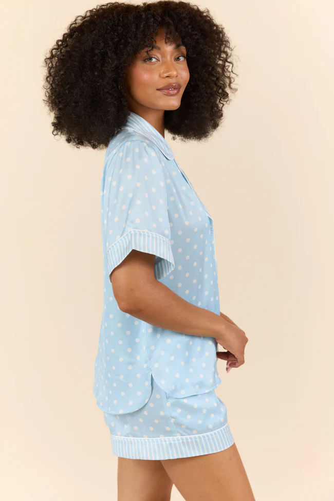No Alarm Blue Polka Dot Satin Pajama Top - Terpint