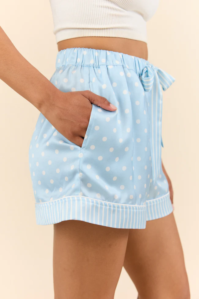 No Alarm Blue Polka Dot Satin Pajama Shorts - Terpint