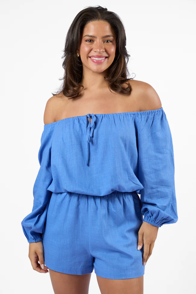 Deep Dive Blue Off The Shoulder Shorts Set FINAL SALE - Terpint