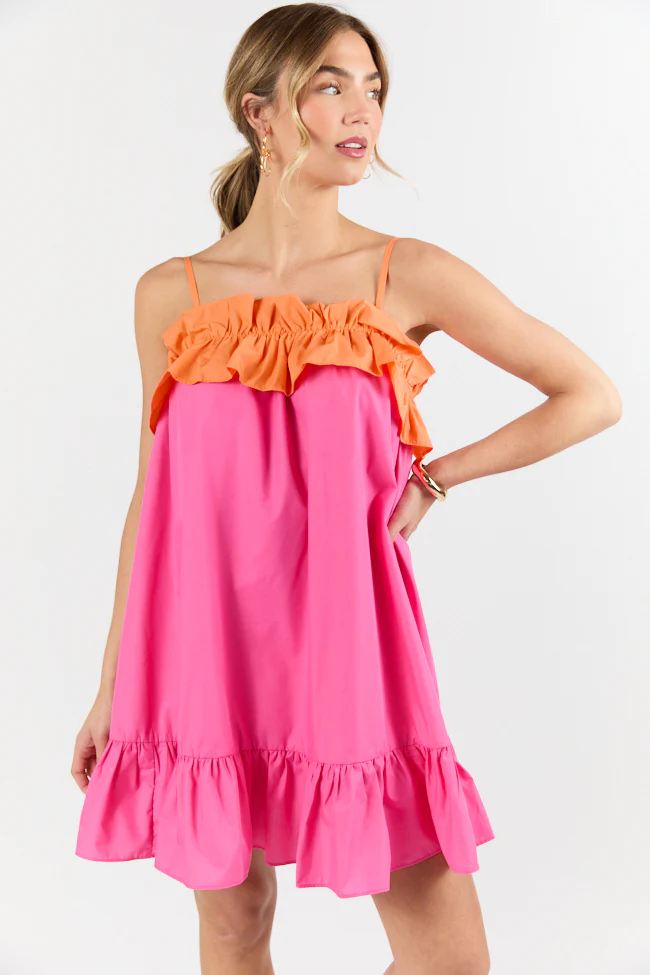 Quick Updates Pink and Orange Ruffle Detail Two Tone Mini Dress FINAL SALE - Terpint