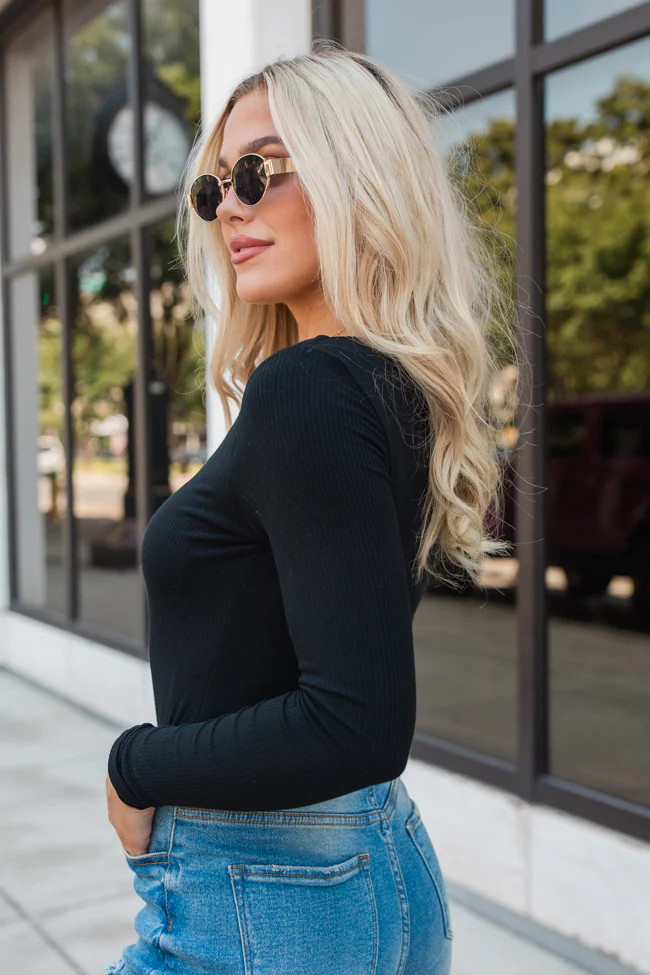 Going Strong Black Ribbed V-neck Bodysuit FINAL SALE - Terpint