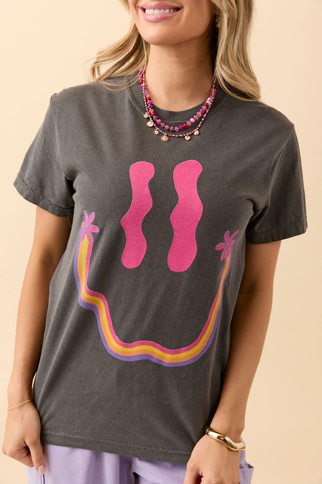 Retro Smiley Dark Grey Graphic Tee - Terpint