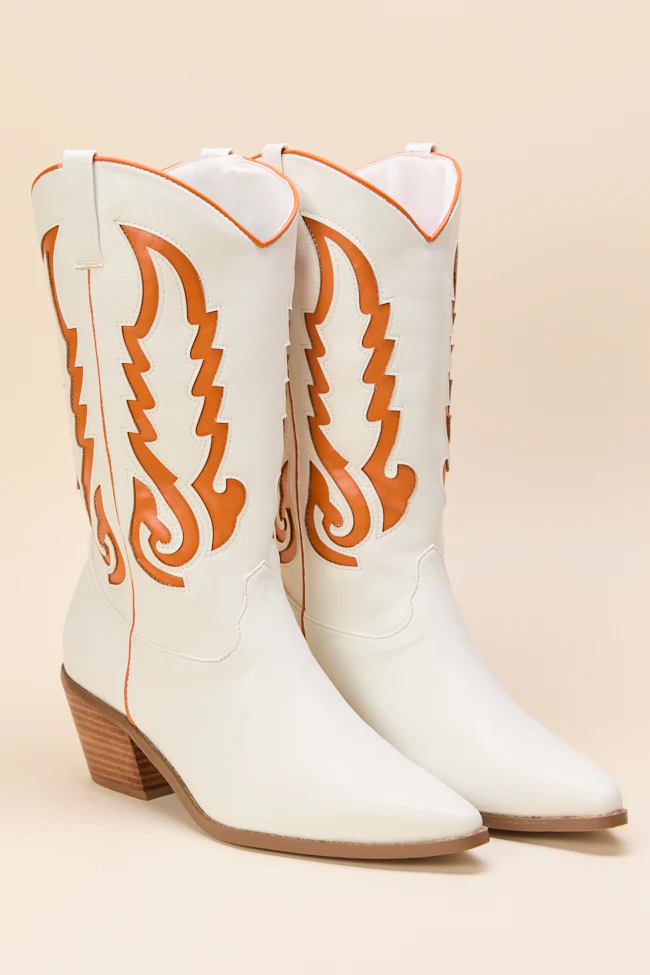 Patti Orange and White Western Boots - Terpint