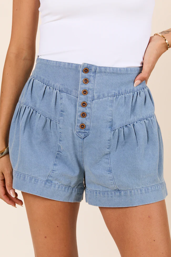 Amelia Tiered Medium Blue Denim Shorts - Terpint