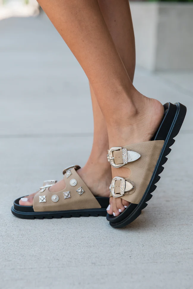 LeeAnn Taupe Double Buckle Western Sandals FINAL SALE - Terpint