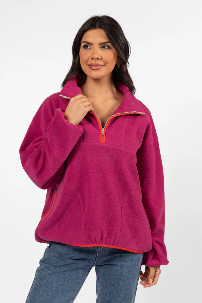 Outside The Box Magenta Contrast Trim Fleece Pullover FINAL SALE - Terpint