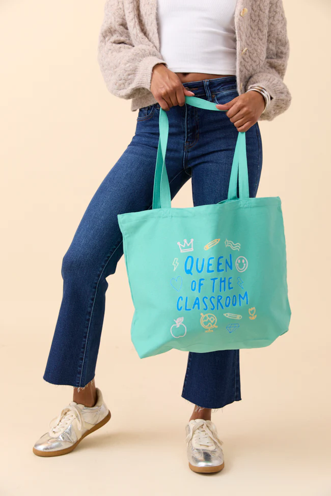 Queen Of The Classroom Sea Glass Green Graphic Tote Bag - Terpint