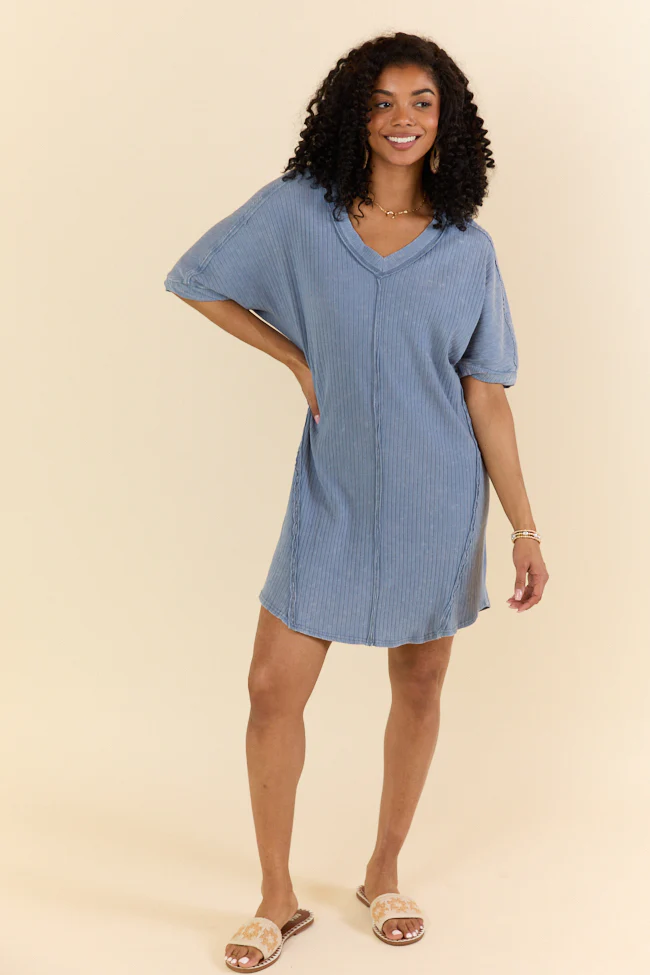 High Temperatures Blue Acid Wash Knit Dress FINAL SALE - Terpint