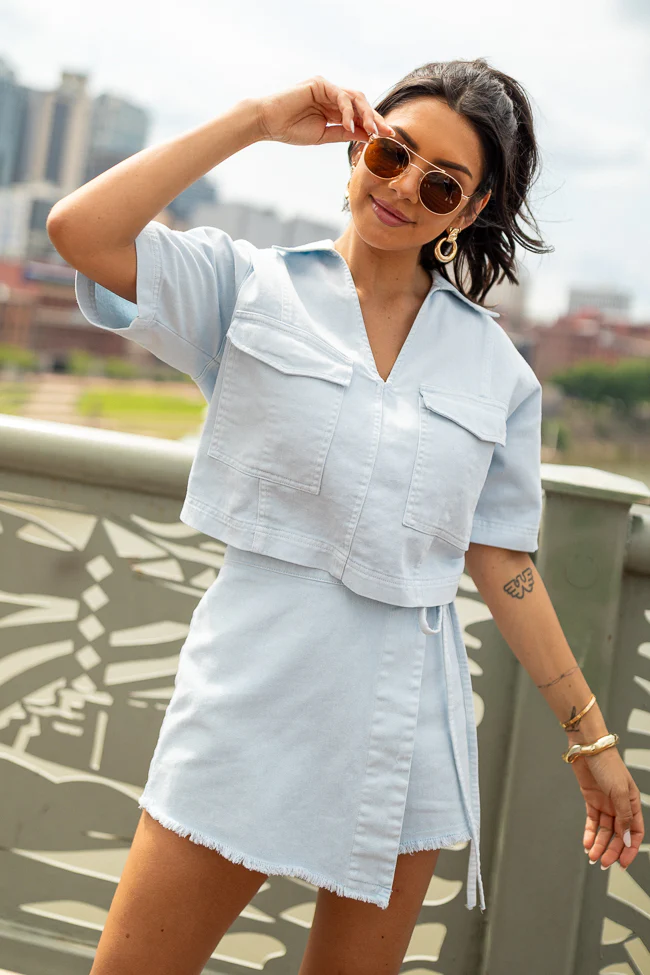 New Ways Ice Blue Cropped Denim Top FINAL SALE - Terpint