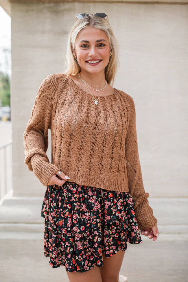 I'm Just Me Brown Cable Knit Lightweight Sweater FINAL SALE - Terpint
