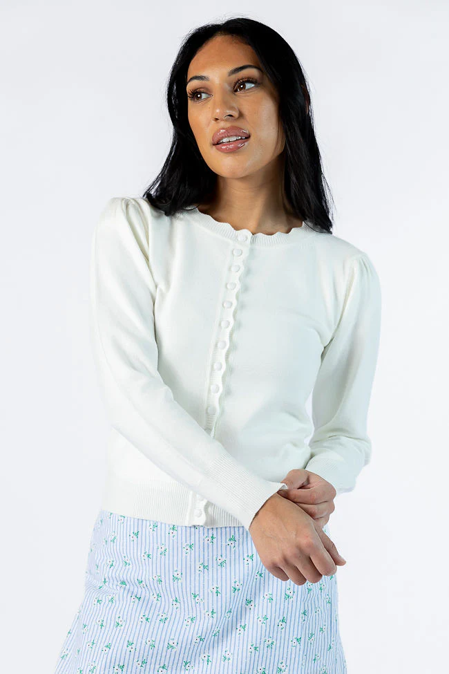 Perfect Clarity Ivory Scalloped Trim Cardigan - Terpint