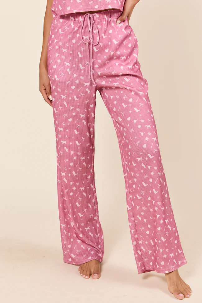 Lainey Waffle Knit Pink Western Icon Pajama Pants - Terpint