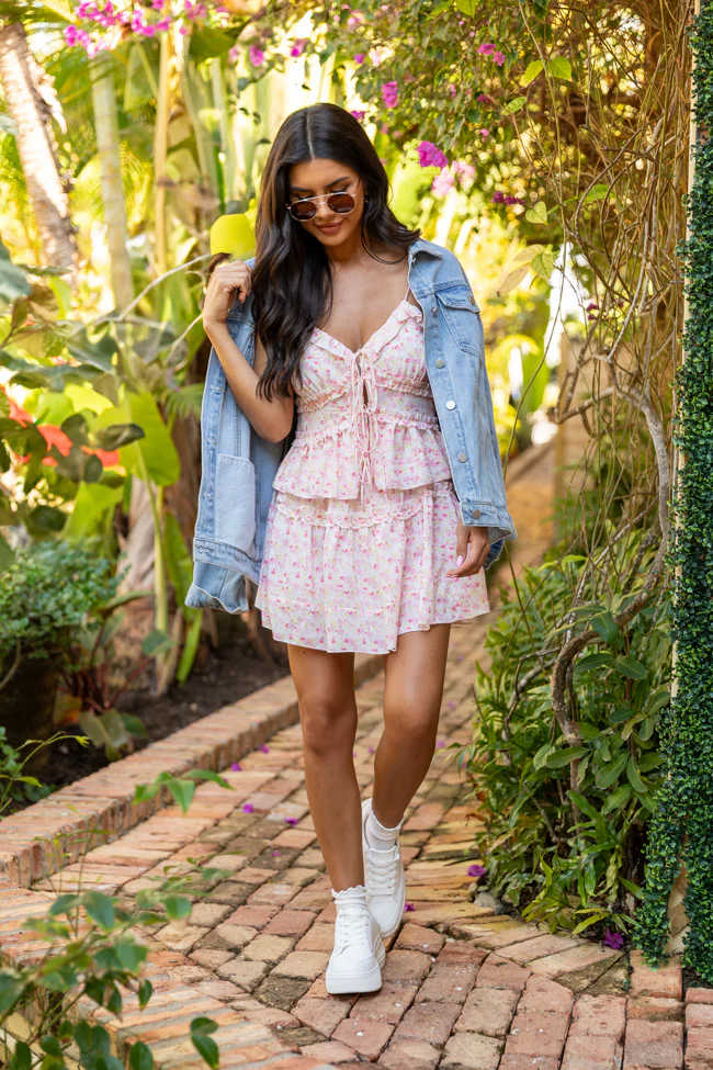 What It Takes Pink Multi Floral Ruffle Tank and Skirt Set SALE - Terpint