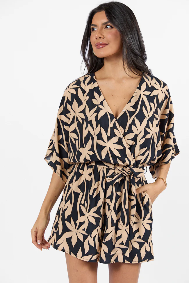 Palm Shores Neutral Print Surplice Romper FINAL SALE - Terpint