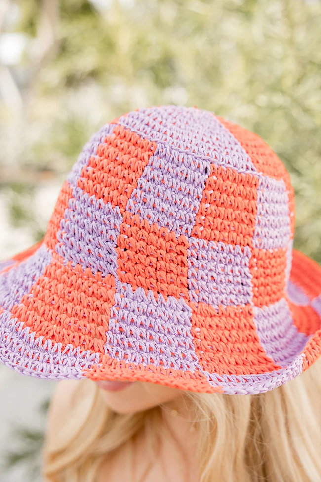 Orange And Pink Checkered Crochet Bucket Hat FINAL SALE - Terpint