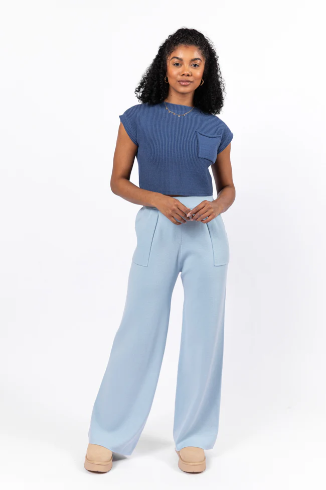 The One I Want Navy Short Sleeve Pocketed Sweater FINAL SALE - Terpint