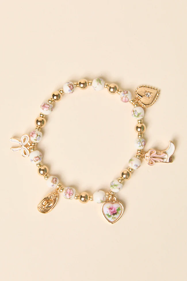 Hanna Pink Beaded Charm Stretch Bracelet - Terpint