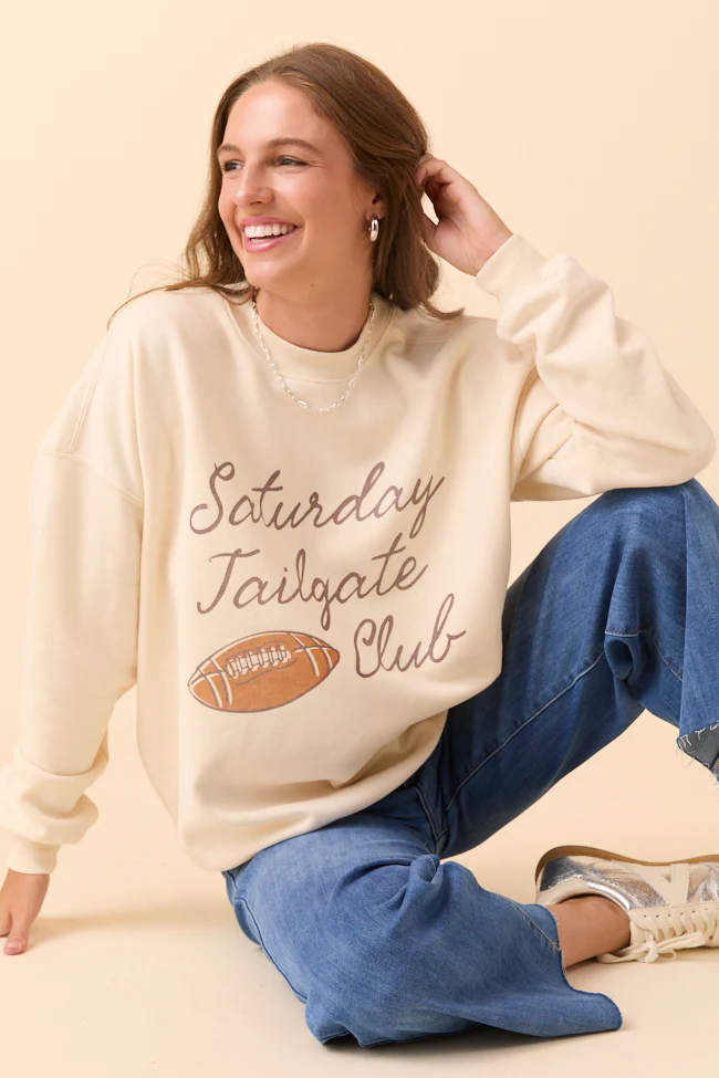 Saturday Tailgate Club Cream Graphic Sweatshirt - Terpint