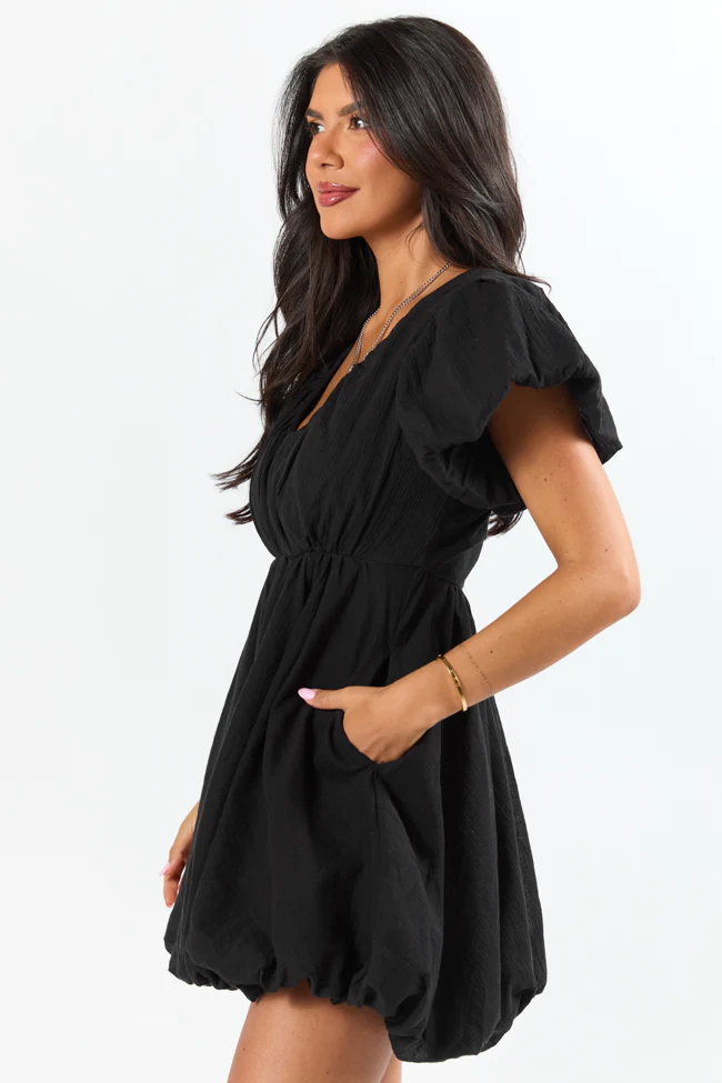 Almost Daylight Black Bubble Hem Mini Dress SALE - Terpint