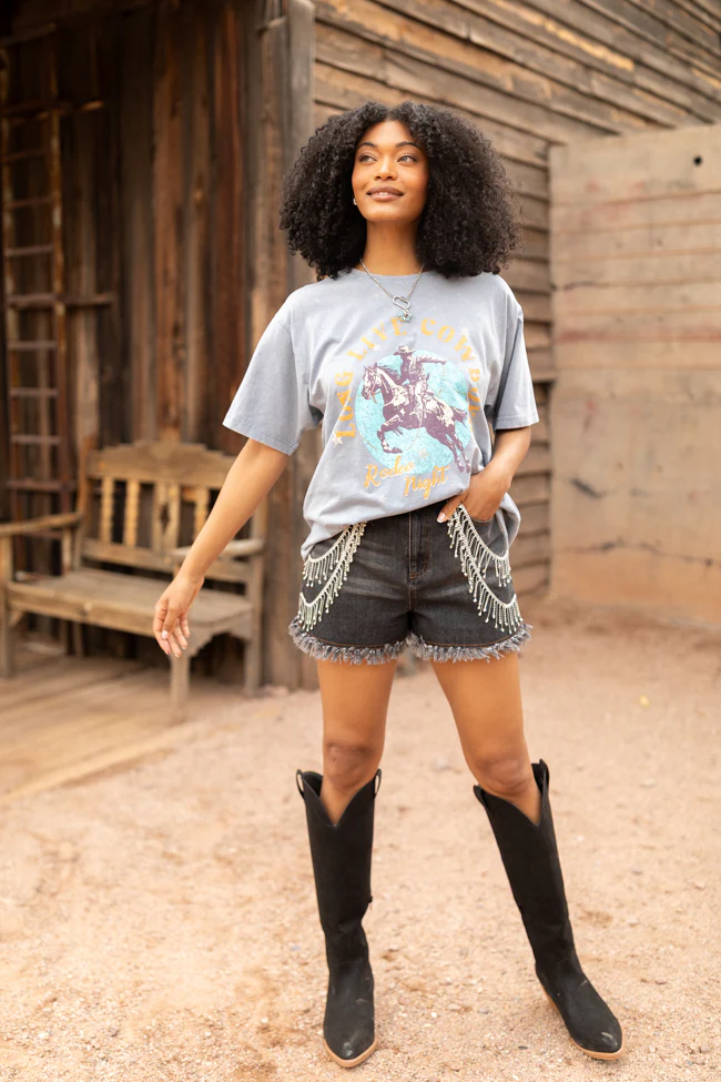 Rhinestone Riff Black Wash Embellished Denim Shorts DOORBUSTER - Terpint