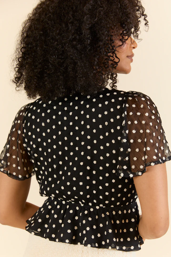 Dotted Blossoms Black Floral Embroidered Blouse FINAL SALE - Terpint