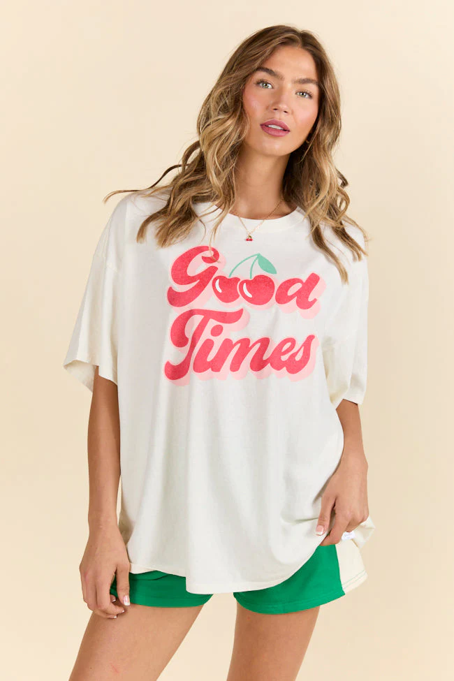 Good Times Cherry Off White Oversized Graphic Tee - Terpint