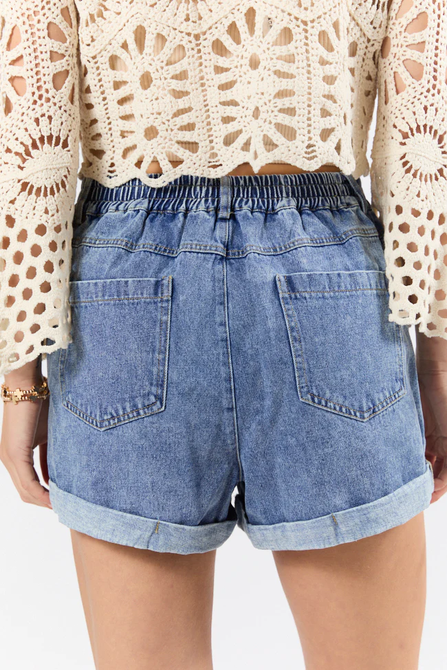 Simply The Best Medium Wash Pull On Rolled Cuff Denim Shorts SALE - Terpint