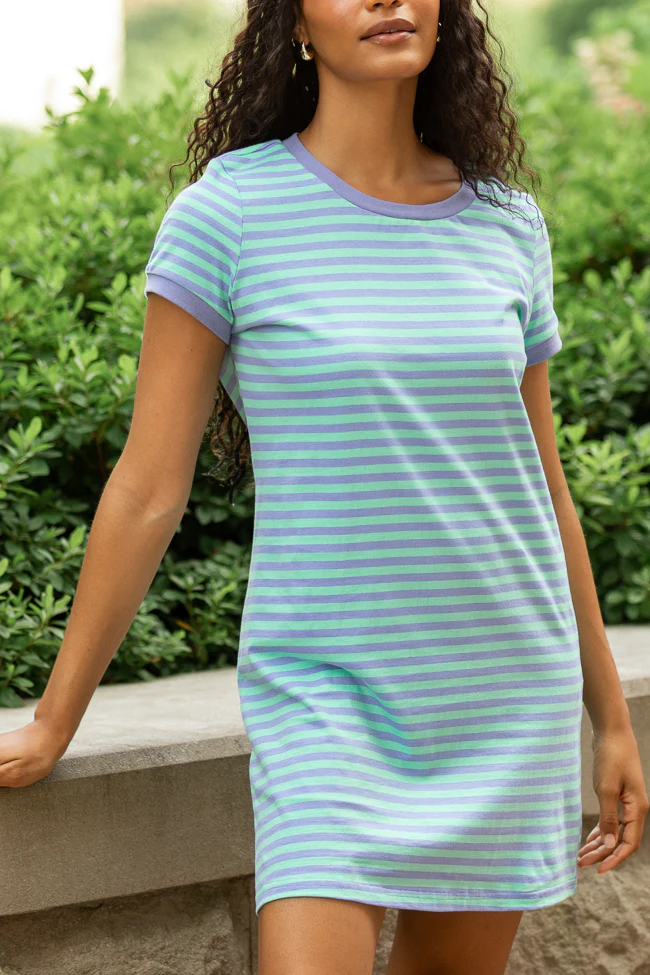 Abby Varsity Striped Light Blue Knit Dress - Terpint