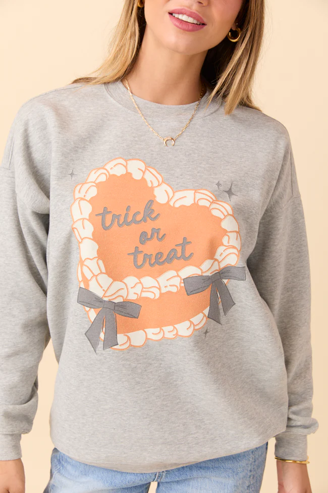 Trick Or Treat Cake Light Grey Graphic Sweatshirt - Terpint