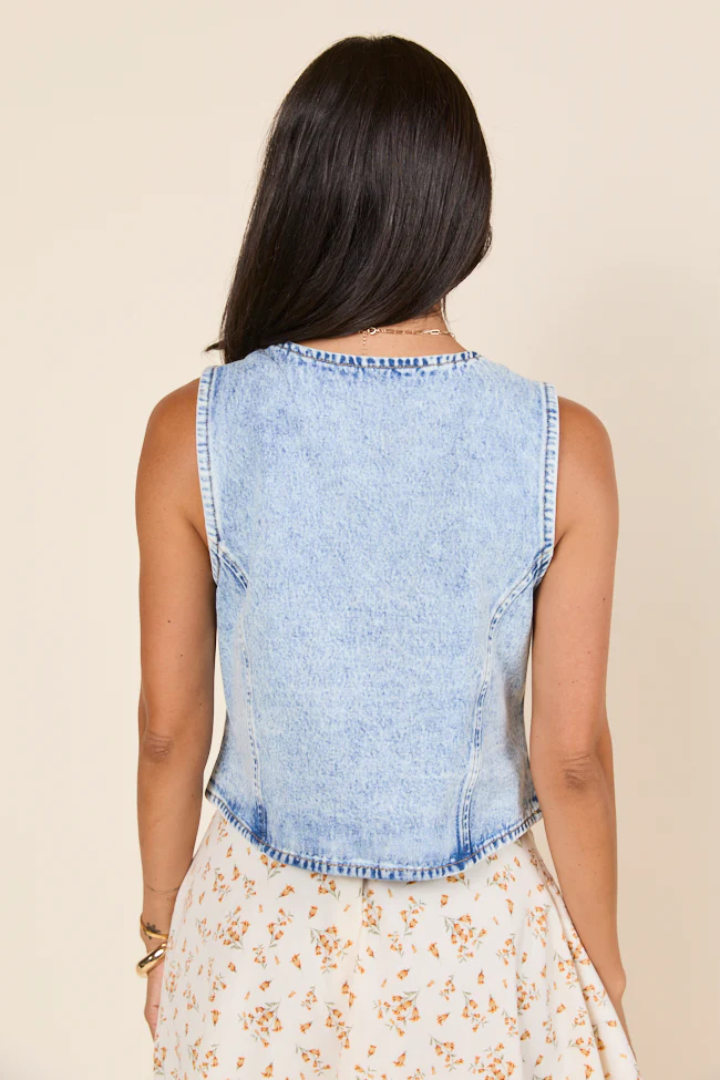 Demi Acid Washed Denim Front Tie Vest Just Classically Cassidy X Pink Lily - Terpint