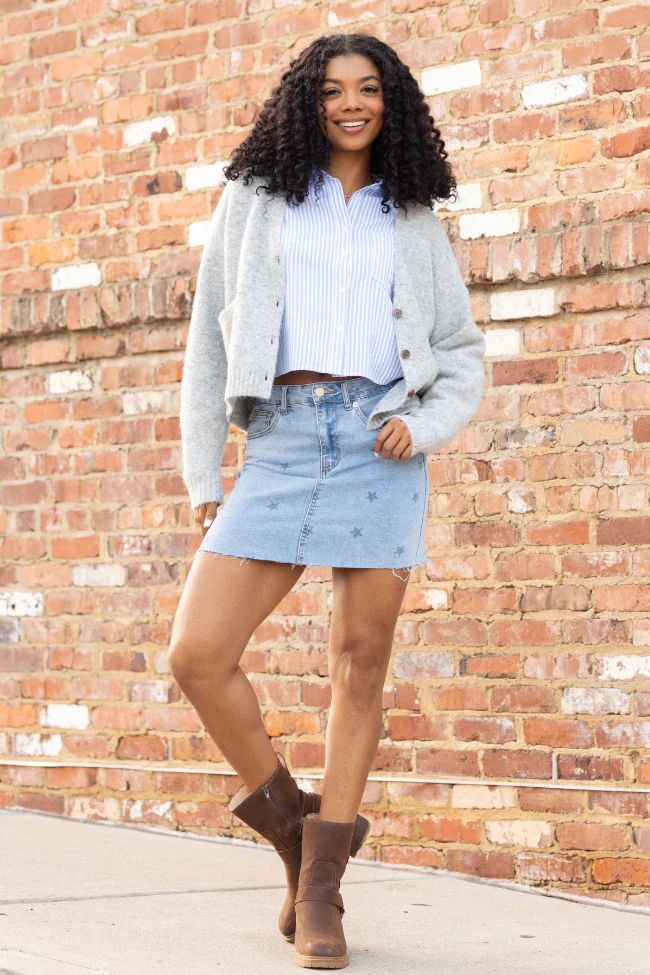 Katherine Star Print Denim Mini Skirt DOORBUSTER - Terpint