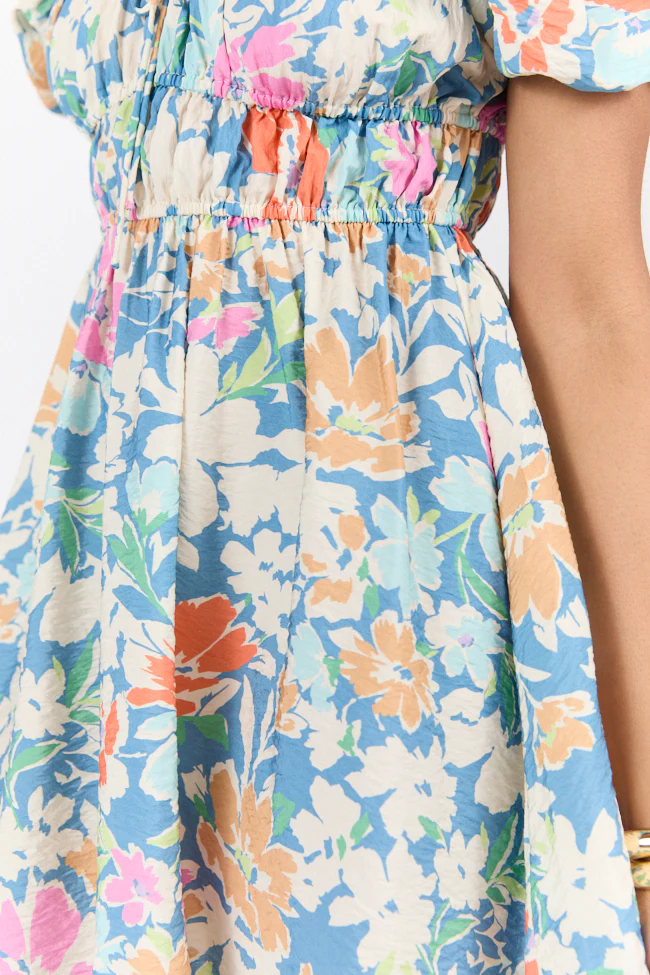 Remember Me Teal Multi Floral Short Sleeve Mini Dress DOORBUSTER - Terpint