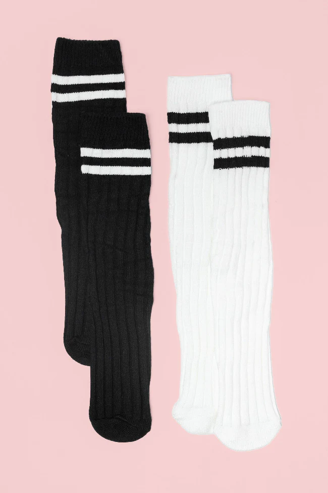 Black and White Tall Striped Varsity Socks Set SALE - Terpint