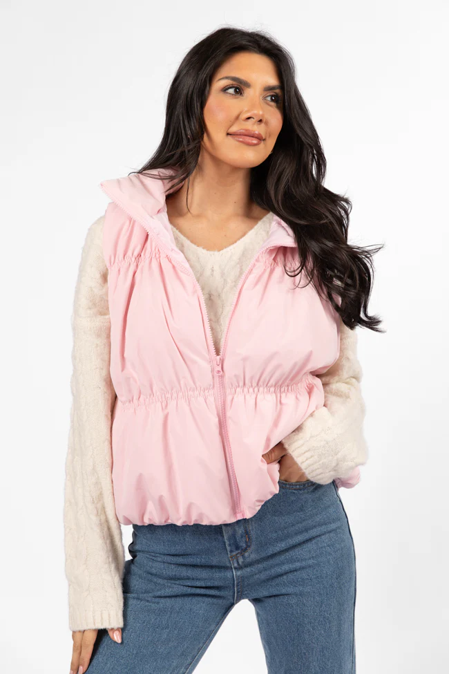 Mountain High Light Pink Ruched Puffer Vest FINAL SALE - Terpint