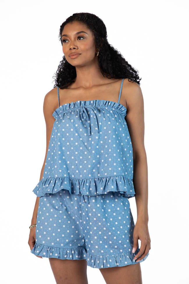Perfect Playlist Blue Printed Chambray Set DOORBUSTER - Terpint