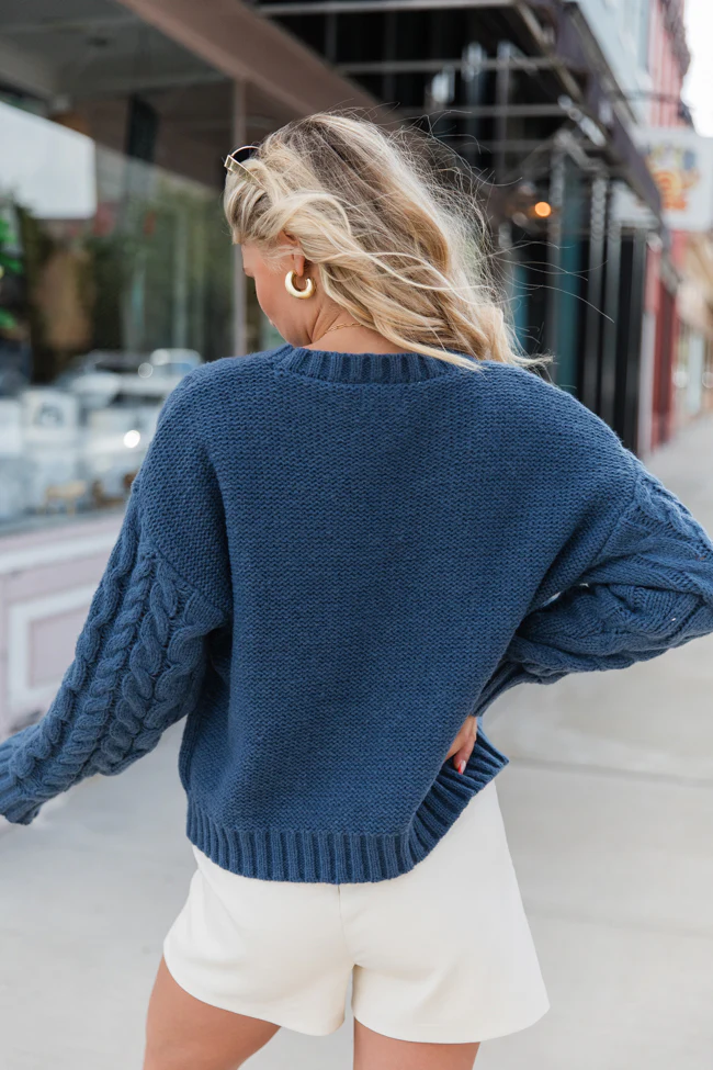 A Cozy Place Navy Cable Knit Crew Neck Sweater FINAL SALE - Terpint